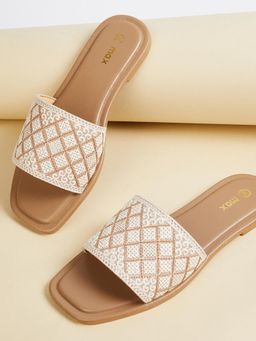 max - Women White Embroidery Open-Toe Flats