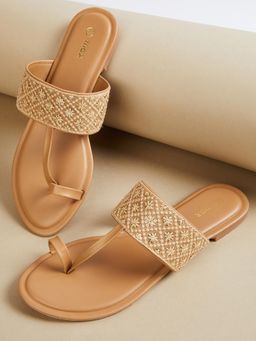 max - Women Beige Embroidered One Toe Flats