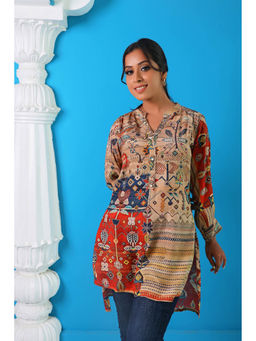 KAFTANIZE - Sand High Low Multicolour Printed Tunic