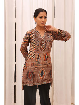 KAFTANIZE - Brown High Low Printed Tunic