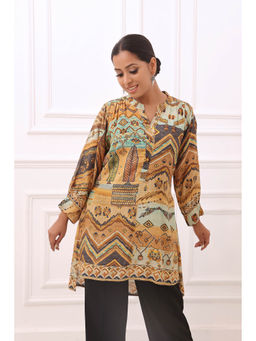 KAFTANIZE - Sand Multi-coloured High Low Printed Tunic