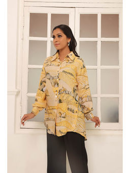KAFTANIZE - Yellow Floral Printed Style Shirt