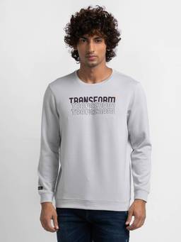 Spykar - Silver Grey Cotton Full Sleeve Round Neck Sweatshirt for Men