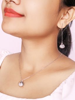 Silberry - 925 Sterling Silver Open Shell Pendant Set for Womens and Girls
