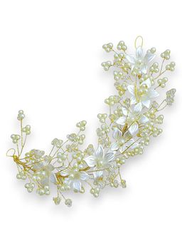 Accessher - Gold Plated Beaded Tiara Comb Indo Western Hair Clip With Pearls For Women And Girls