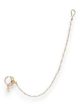 Accessher - Gold-Plated Vilandi Kundan Stone and Pearl-Studded Chained Nose Ring