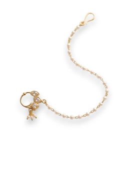 Accessher - Gold-Plated Vilandi Kundan Stone and Pearl-Studded Chained Nose Ring