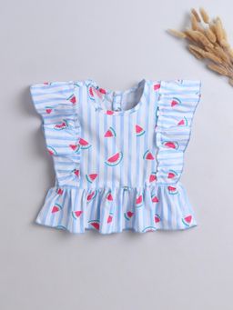 The Magic Wand - Cotton Watermelon Printed Frill Top- Blue