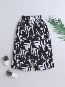 The Magic Wand - Rayon Abstract Printed Full Length Palazzo With Lace Bow- Black