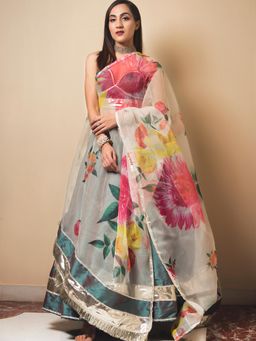 POMCHA - Taffeta Silk Green Lehenga (Set of 3)