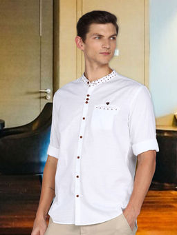 KUONS AVENUE - White Men's Mandarin Collar Linen Cotton Shirt