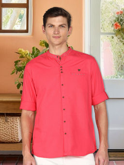 KUONS AVENUE - Pink Men's Mandarin Collar Linen Cotton Shirt
