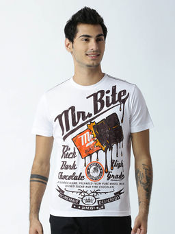 Huetrap - Mens Round Neck Half Sleeves White T-shirt