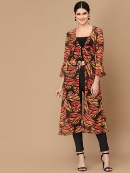 KASSUALLY - Multi-Color Printed Longline Shrug (S)