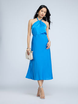 Twenty Dresses by Nykaa Fashion - Blue Halter Neck Top and High Waist Midi Skirt Co Ord Set