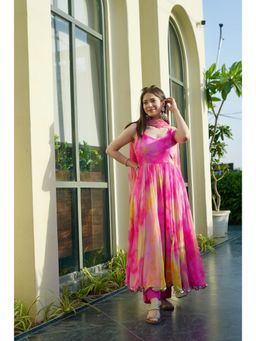 The Traditional Label - Multi Shibori Chiffon Suit (Set of 3)