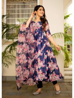 The Traditional Label - Blue Daisy Chanderi Suit (Set of 3)