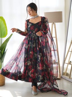 The Traditional Label - Afreen Black Organza Suit (Set of 3)