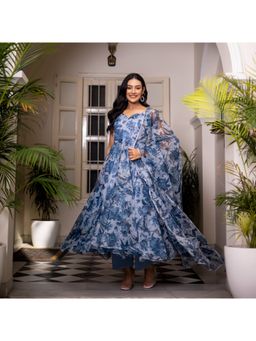 The Traditional Label - Grey Floral Organza Suit (Set of 3)