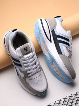 Cantabil - Men White & Grey Block Comfortable Casual Sneakers