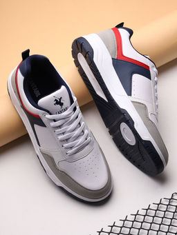Cantabil - Men White & Grey Block Comfortable Casual Sneakers