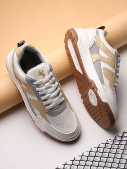 Cantabil - Men White & Beige Block Comfortable Casual Sneakers