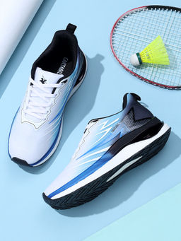 Cantabil - Men White & Blue Block Sports Running Shoes