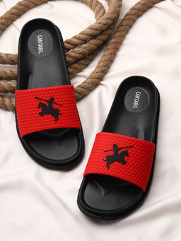 Cantabil - Men Red Comfortable Self Design Sliders