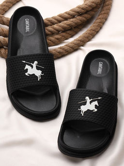Cantabil - Men Black Comfortable Self Design Sliders