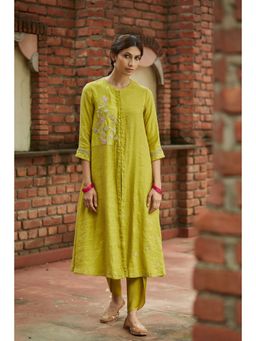 Vashisht Guru Dutt - Olive Chanderi Embroidered Kurta with Dhoti (Set of 2)