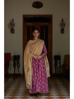 Vashisht Guru Dutt - Purple Embroidered Anarkali with Churidar and Dupatta (Set of 3)
