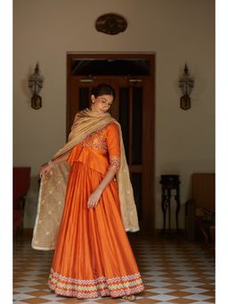 Vashisht Guru Dutt - Orange Embroidered Blouse with Lehenga and Dupatta (Set of 3)
