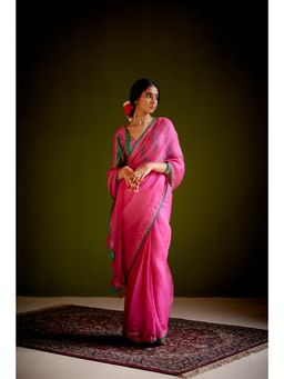 Vashisht Guru Dutt - Pink Tassels Embroidered Saree with Stitched Blouse