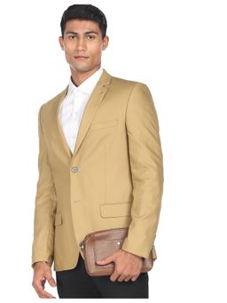 AD By Arvind - Men Khaki Solid Tailored Fit Blazer