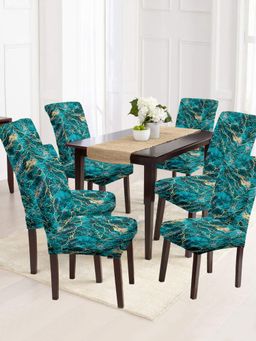 Cortina - Set of 6 Teal Abstract Printed Chair Cover