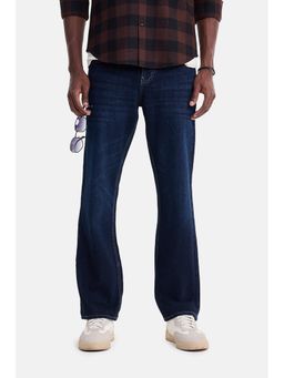Snitch - Dark Blue Light Distressed Straight Casual Jeans for Men