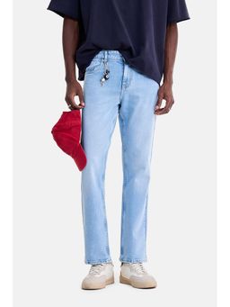 Snitch - Light Blue Light Distressed Straight Casual Jeans for Men