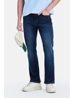 Snitch - Dark Blue Light Distressed Straight Casual Jeans for Men