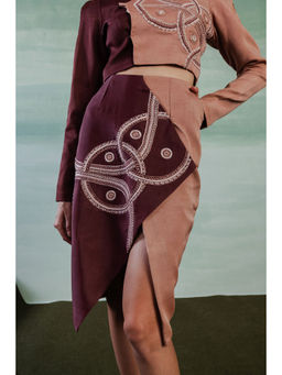 Orthodox - Wine Aurelia Leanza Slit Skirt with Embroidery