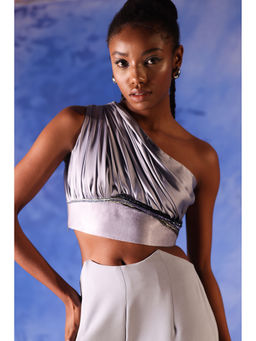 Orthodox - Purple Celestial Satin One Shoulder Crop Top