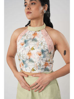 Orthodox - White Floral Motif Hemp Crop Top