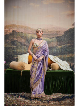 ITRH - Purple Krishna Leela Saree with Stitched Blouse