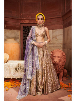 ITRH - Gold Krishna Kumud Lampi Lehenga Blouse and Dupatta (Set of 3)