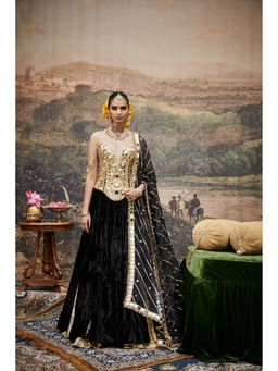 ITRH - Black Surmayi Lehenga with Blouse and Dupatta (Set of 3)