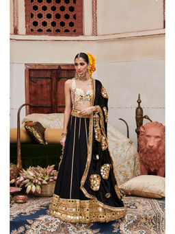 ITRH - Black Sheesh Shyama Lehenga with Blouse and Dupatta (Set of 3)