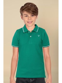 Allen Solly - Boys Green Regular Fit Solid Collar Neck Polo T-Shirt