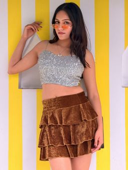 Tandul - Women Alluring Brown Velvet Skirt