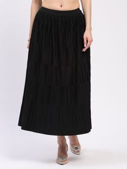 Global Republic - Black Polyester Midi A-Line Skirt