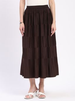 Global Republic - Brown Polyester Midi A-Line Skirt