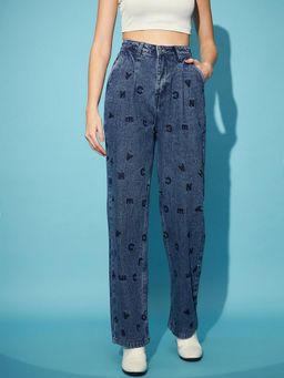 STREET 9 - Navy Blue Embroidered Jeans
